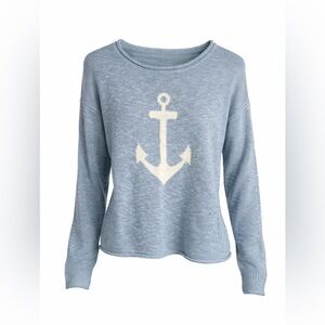 Blue Anchor Sweater Nautical Knit Long Sleeve Coastal Boho Pullover Top
